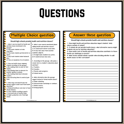 Should high schools provide health and nutrition classes? | Debate Case Study Worksheet