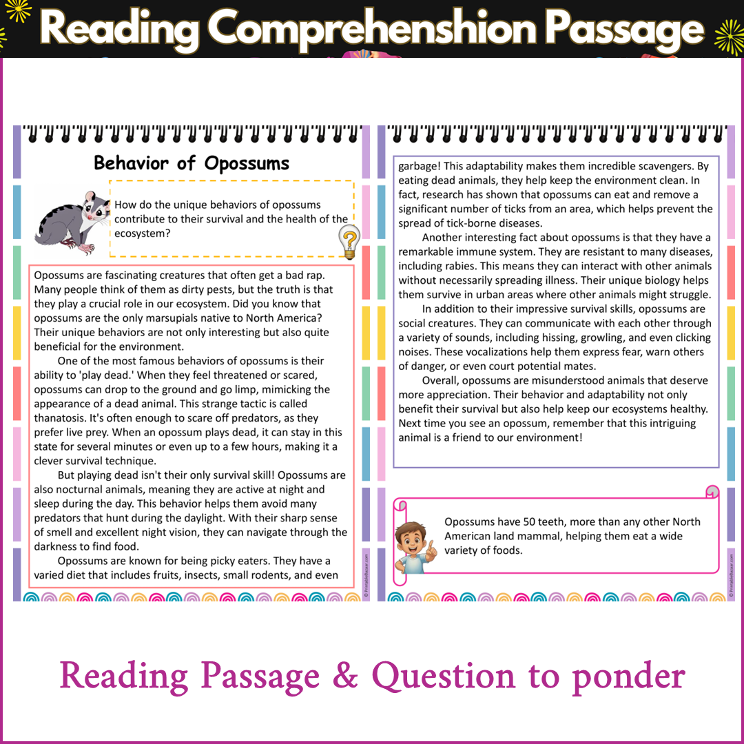 Behavior of Opossums | Reading Comprehension Passage and Questions