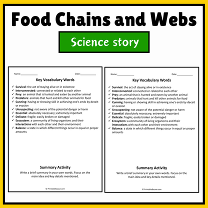 Food Chains and Webs | Science Story Reading Comprehension Activity