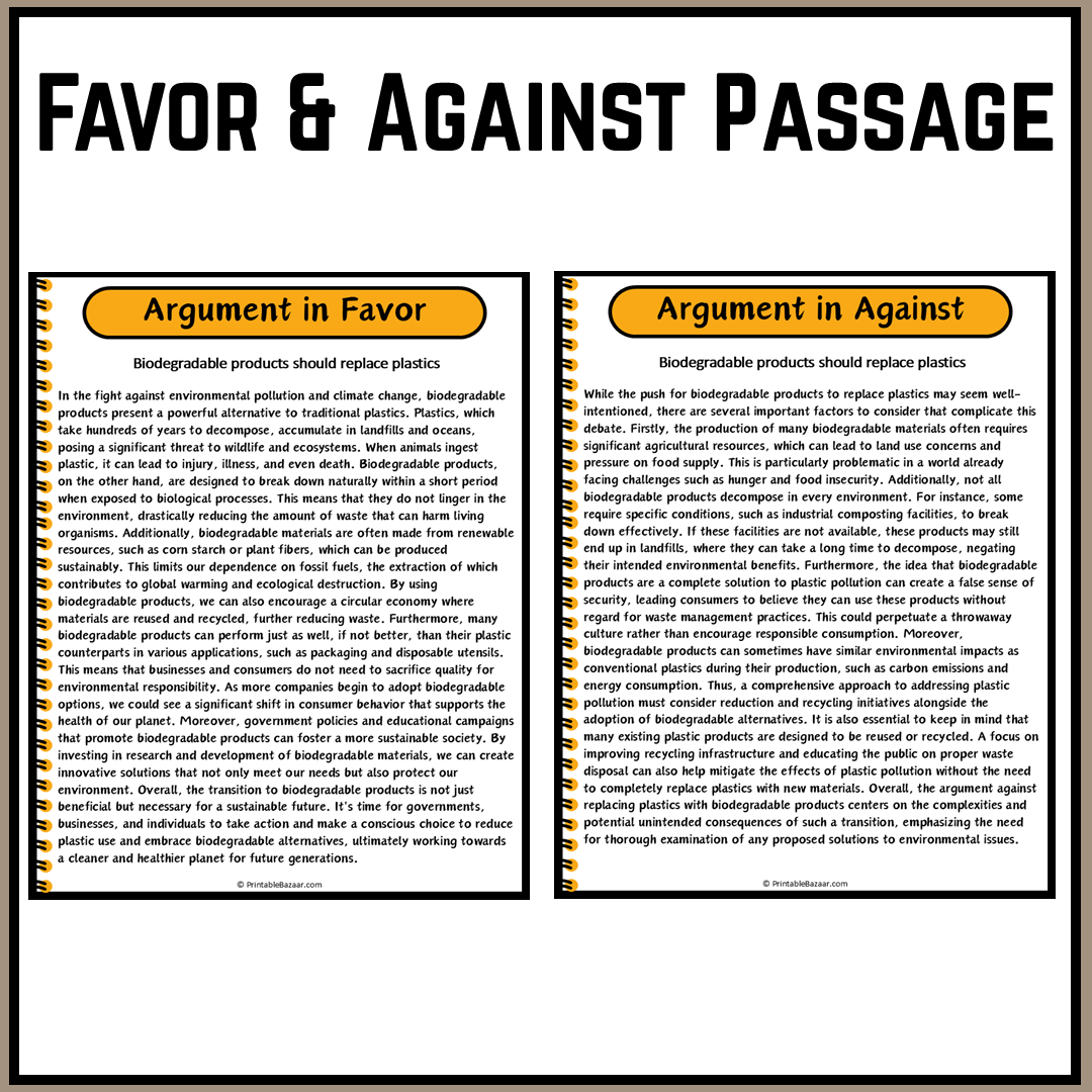 Biodegradable products should replace plastics | Debate Case Study Worksheet