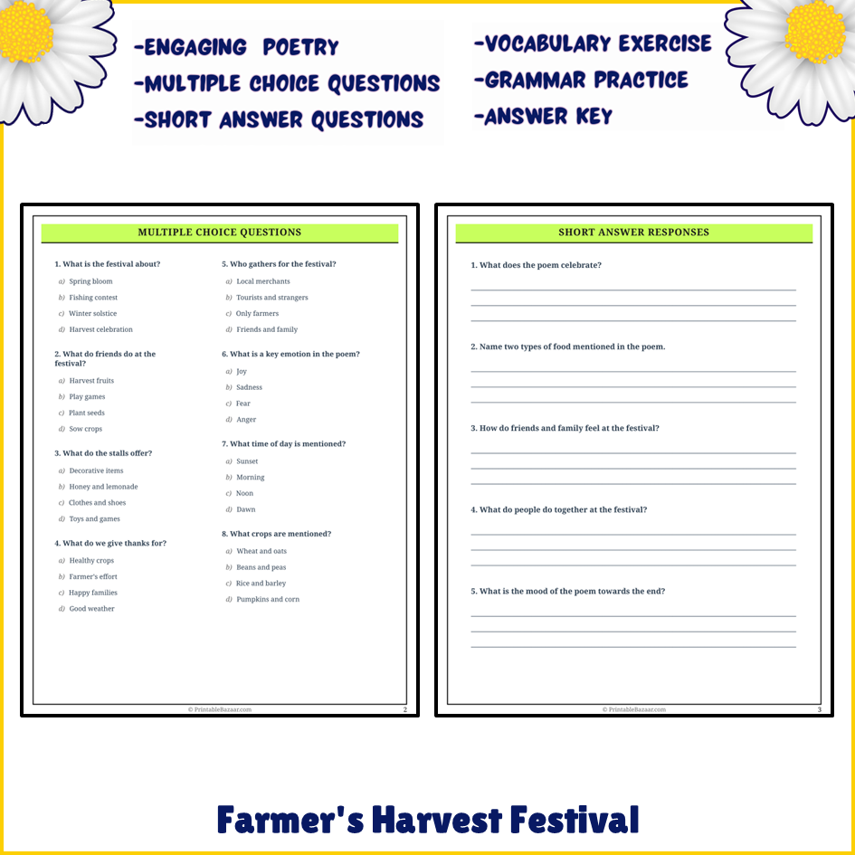 Farmer's Harvest Festival | Poem Grammar Worksheet Printable Activity