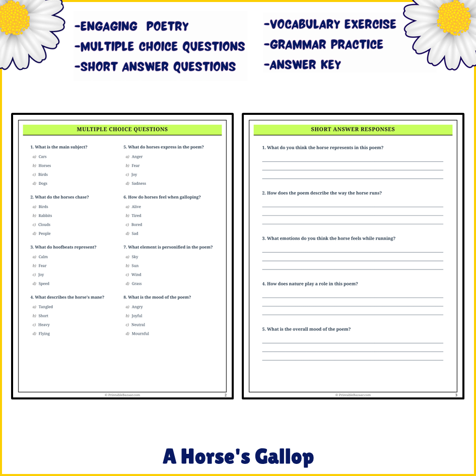 A Horse's Gallop | Poem Grammar Worksheet Printable Activity