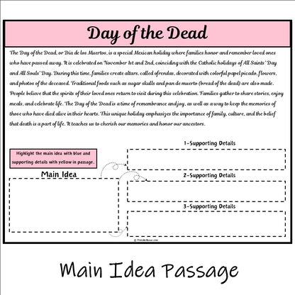 Day of the Dead | Main Idea and Supporting Details Reading Passage and Questions