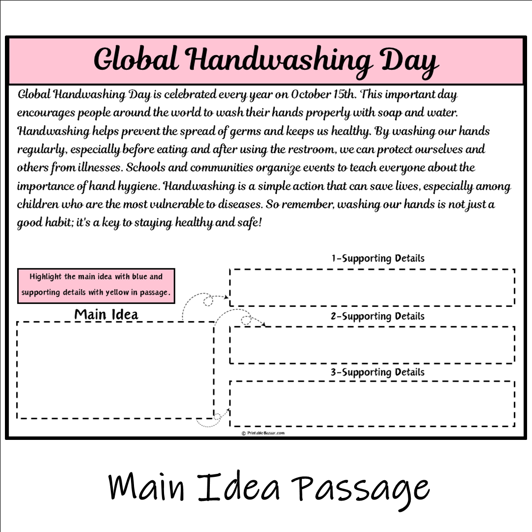 Global Handwashing Day | Main Idea and Supporting Details Reading Passage and Questions