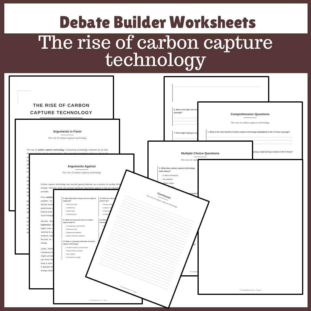 The rise of carbon capture technology | Favour and Against Worksheet Printable Activity