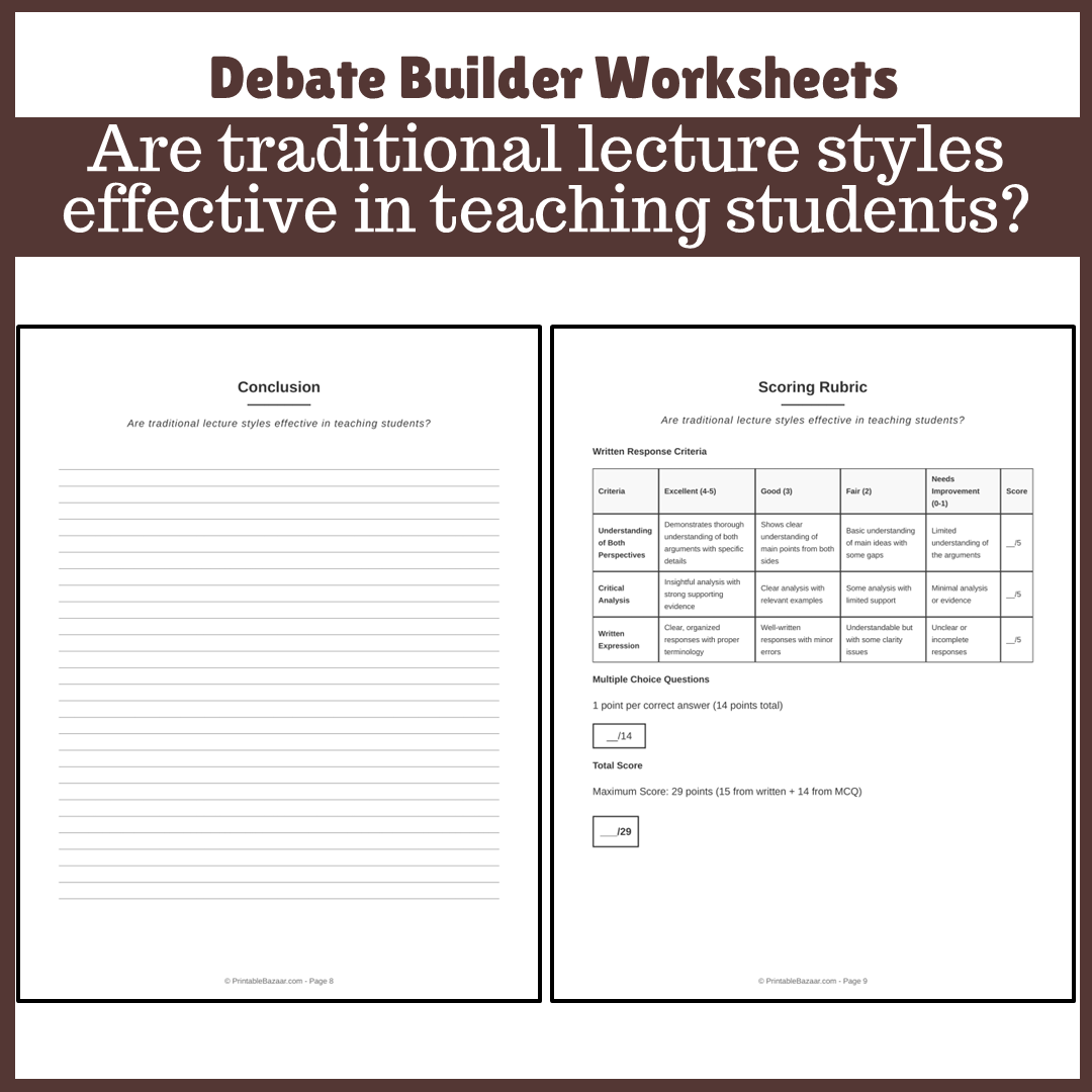 Are traditional lecture styles effective in teaching students? | Favour and Against Worksheet Printable Activity
