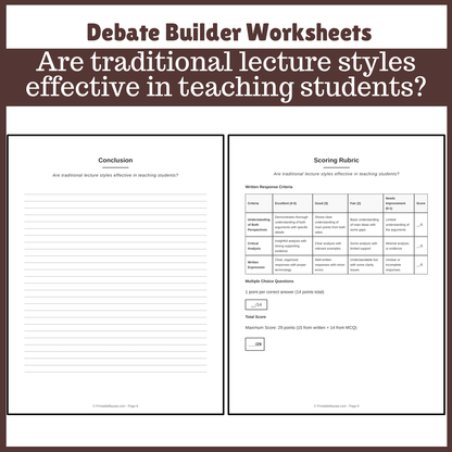 Are traditional lecture styles effective in teaching students? | Favour and Against Worksheet Printable Activity