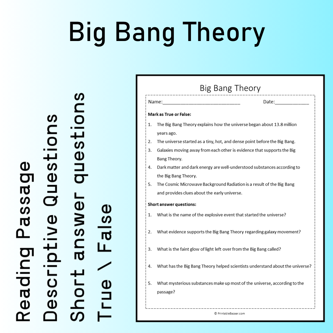 Big Bang Theory | Reading Comprehension Passage Printable Worksheet