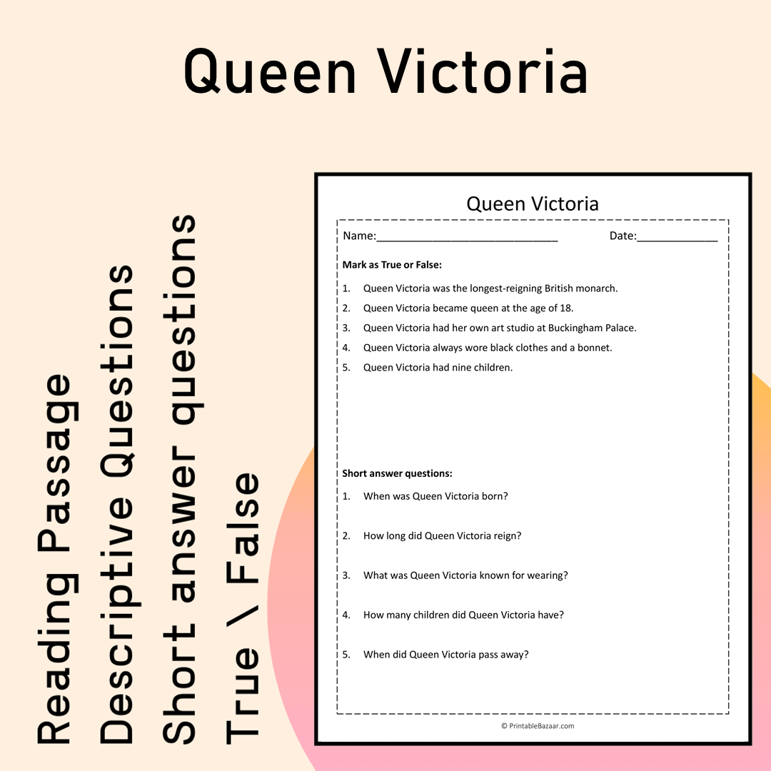 Queen Victoria | Reading Comprehension Passage Printable Activity