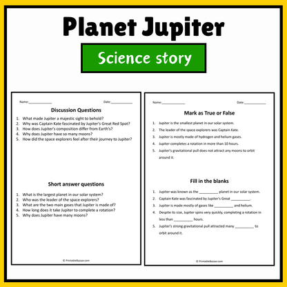 Planet Jupiter | Science Story Reading Comprehension Activity
