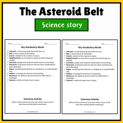 The Asteroid Belt | Science Story Reading Comprehension Activity