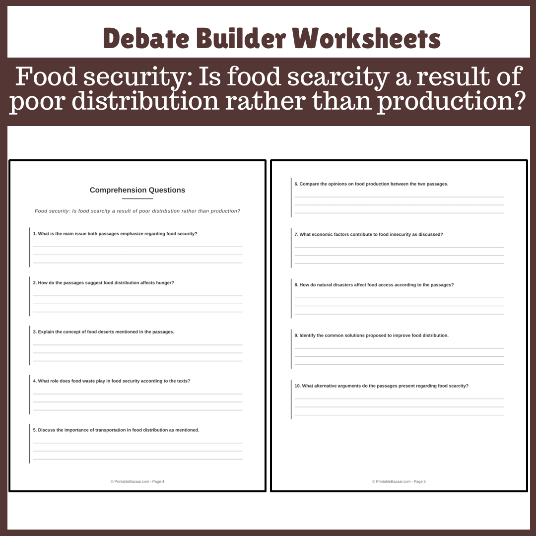 Food security: Is food scarcity a result of poor distribution rather than production? | Favour and Against Worksheet Printable Activity