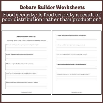 Food security: Is food scarcity a result of poor distribution rather than production? | Favour and Against Worksheet Printable Activity