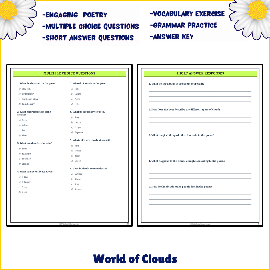 World of Clouds | Poem Grammar Worksheet Printable Activity