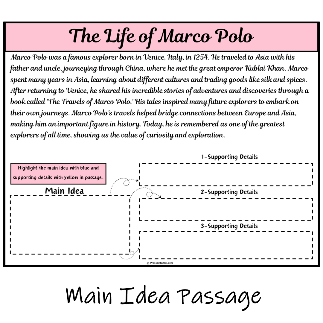 The Life of Marco Polo | Main Idea and Supporting Details Reading Passage and Questions