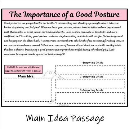 The Importance of a Good Posture | Main Idea and Supporting Details Reading Passage and Questions