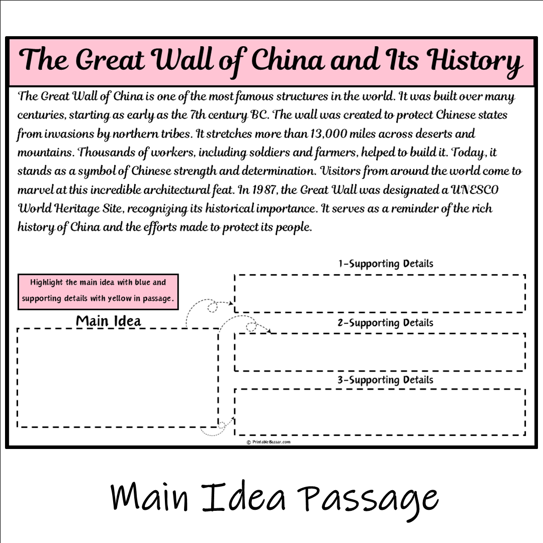 The Great Wall of China and Its History | Main Idea and Supporting Details Reading Passage and Questions