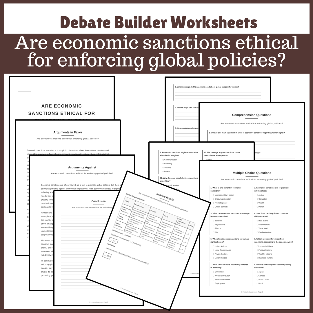Are economic sanctions ethical for enforcing global policies? | Favour and Against Worksheet Printable Activity
