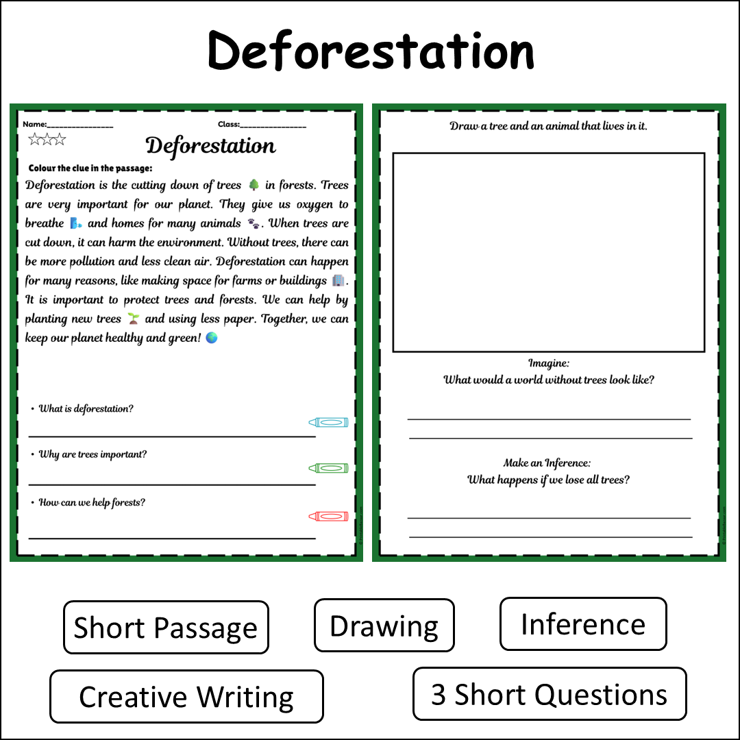 Deforestation | Short Reading Comprehension Creative Worksheet