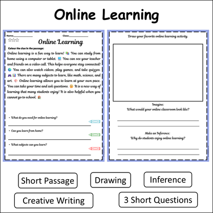 Online Learning | Short Reading Comprehension Creative Worksheet