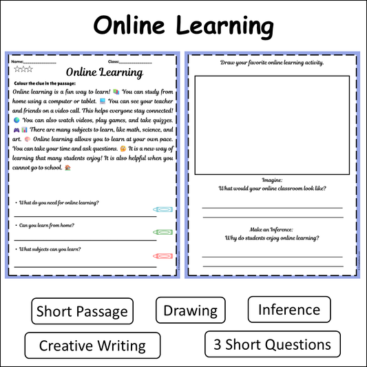 Online Learning | Short Reading Comprehension Creative Worksheet