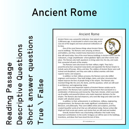 Ancient Rome | Reading Comprehension Passage Printable Worksheet