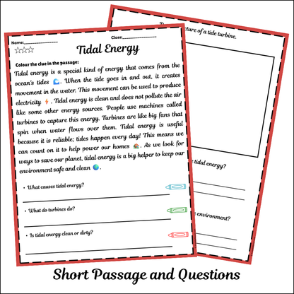 Tidal Energy | Short Reading Comprehension Creative Worksheet