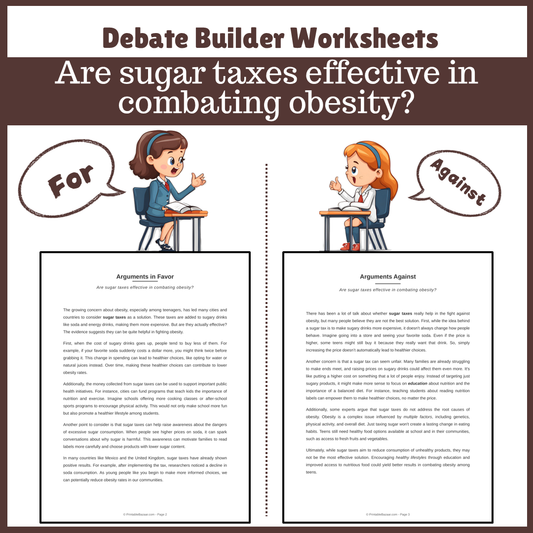 Are sugar taxes effective in combating obesity? | Favour and Against Worksheet Printable Activity