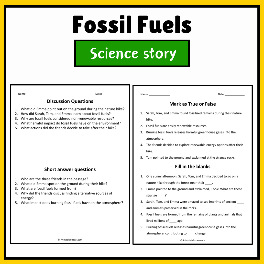 Fossil Fuels | Science Story Reading Comprehension Activity