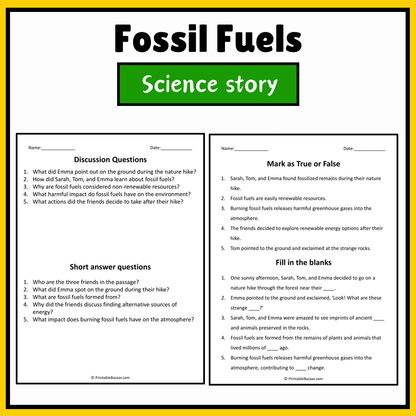 Fossil Fuels | Science Story Reading Comprehension Activity