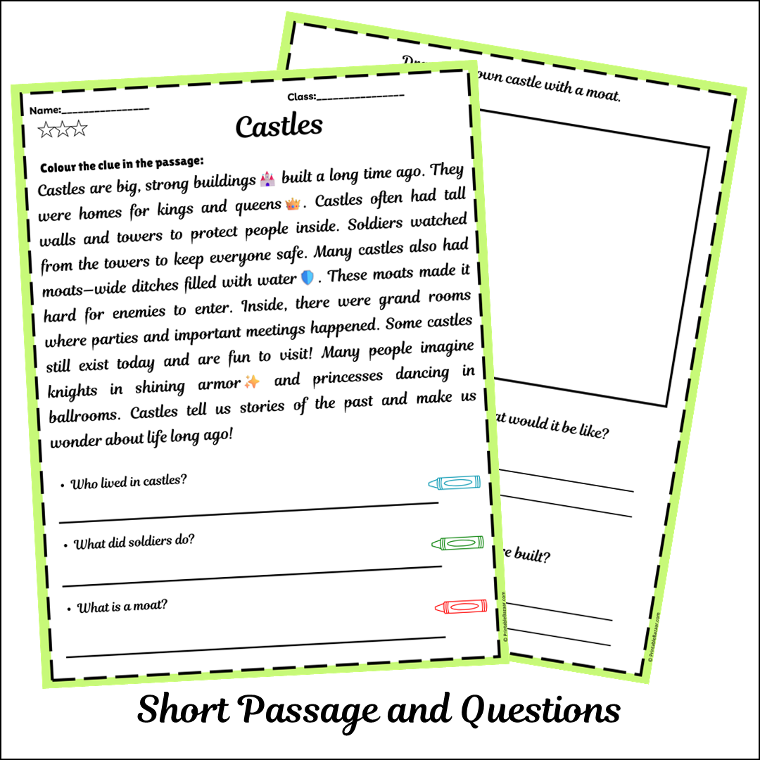 Castles | Short Reading Comprehension Creative Worksheet