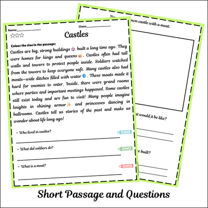 Castles | Short Reading Comprehension Creative Worksheet