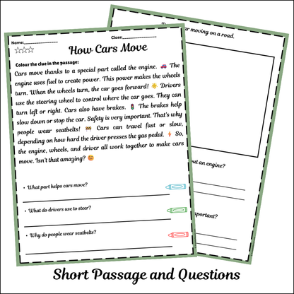 How Cars Move | Short Reading Comprehension Creative Worksheet