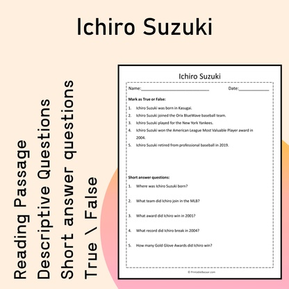 Ichiro Suzuki | Reading Comprehension Passage Printable Activity