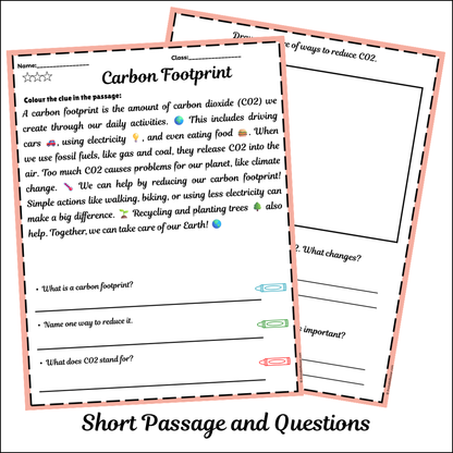 Carbon Footprint | Short Reading Comprehension Creative Worksheet
