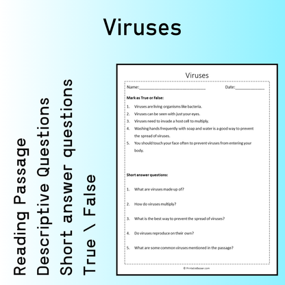 Viruses | Reading Comprehension Passage Printable Worksheet