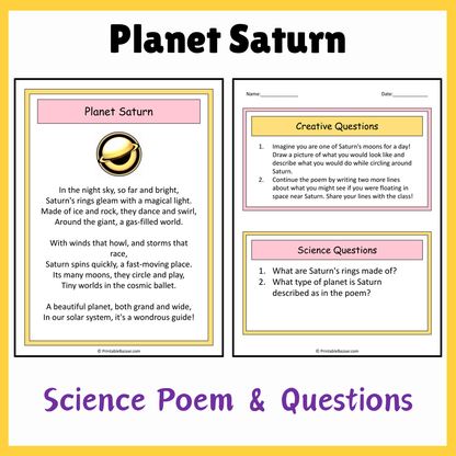 Planet Saturn | Science Poem Reading Comprehension Activity