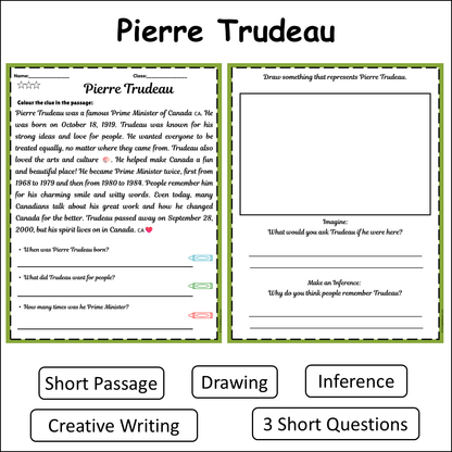 Pierre Trudeau | Short Reading Comprehension Creative Worksheet