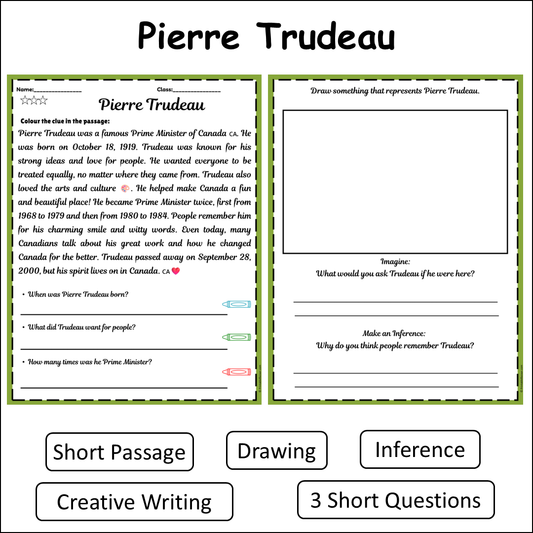Pierre Trudeau | Short Reading Comprehension Creative Worksheet