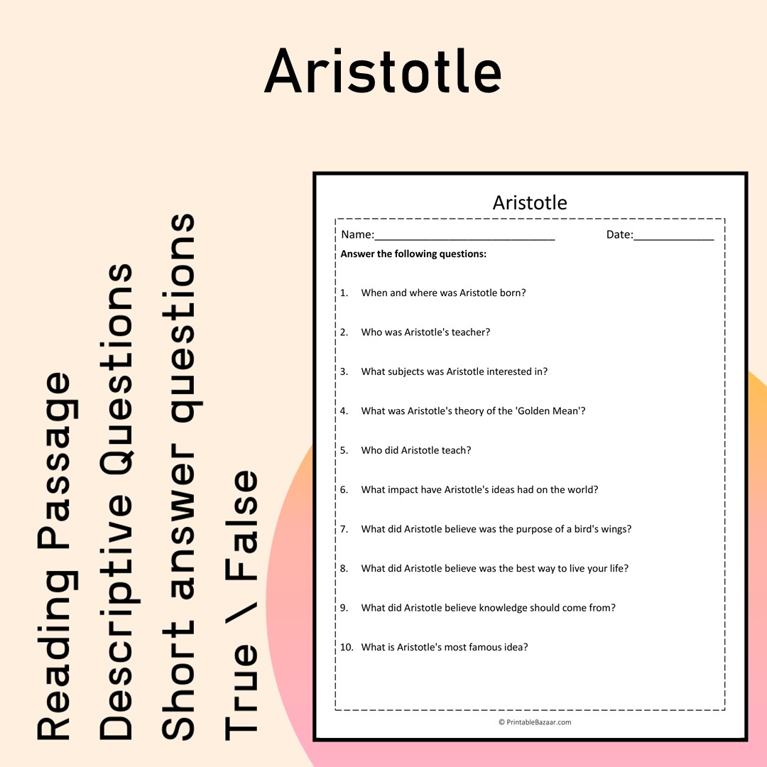 Aristotle | Reading Comprehension Passage Printable Activity