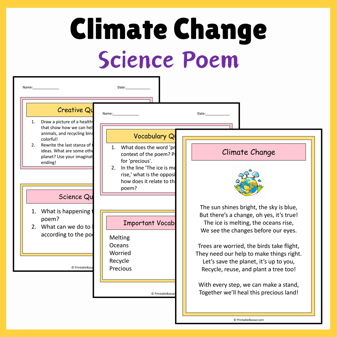 Climate Change | Science Poem Reading Comprehension Activity