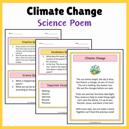 Climate Change | Science Poem Reading Comprehension Activity