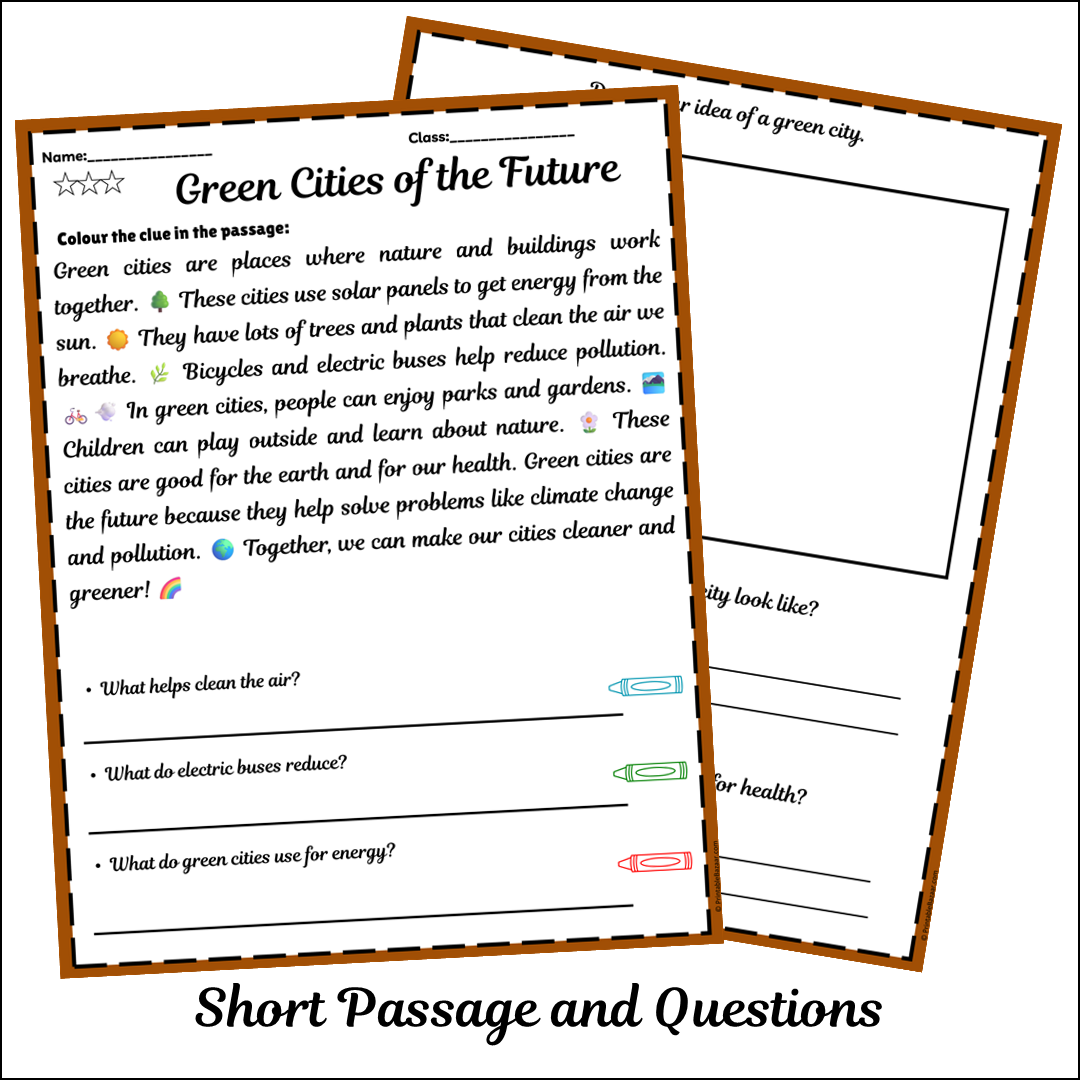 Green Cities of the Future | Short Reading Comprehension Creative Worksheet
