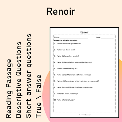 Renoir | Reading Comprehension Passage Printable Activity