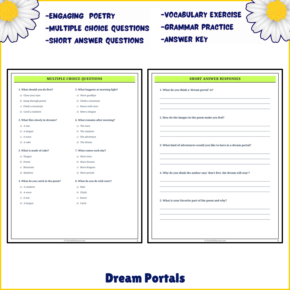 Dream Portals | Poem Grammar Worksheet Printable Activity