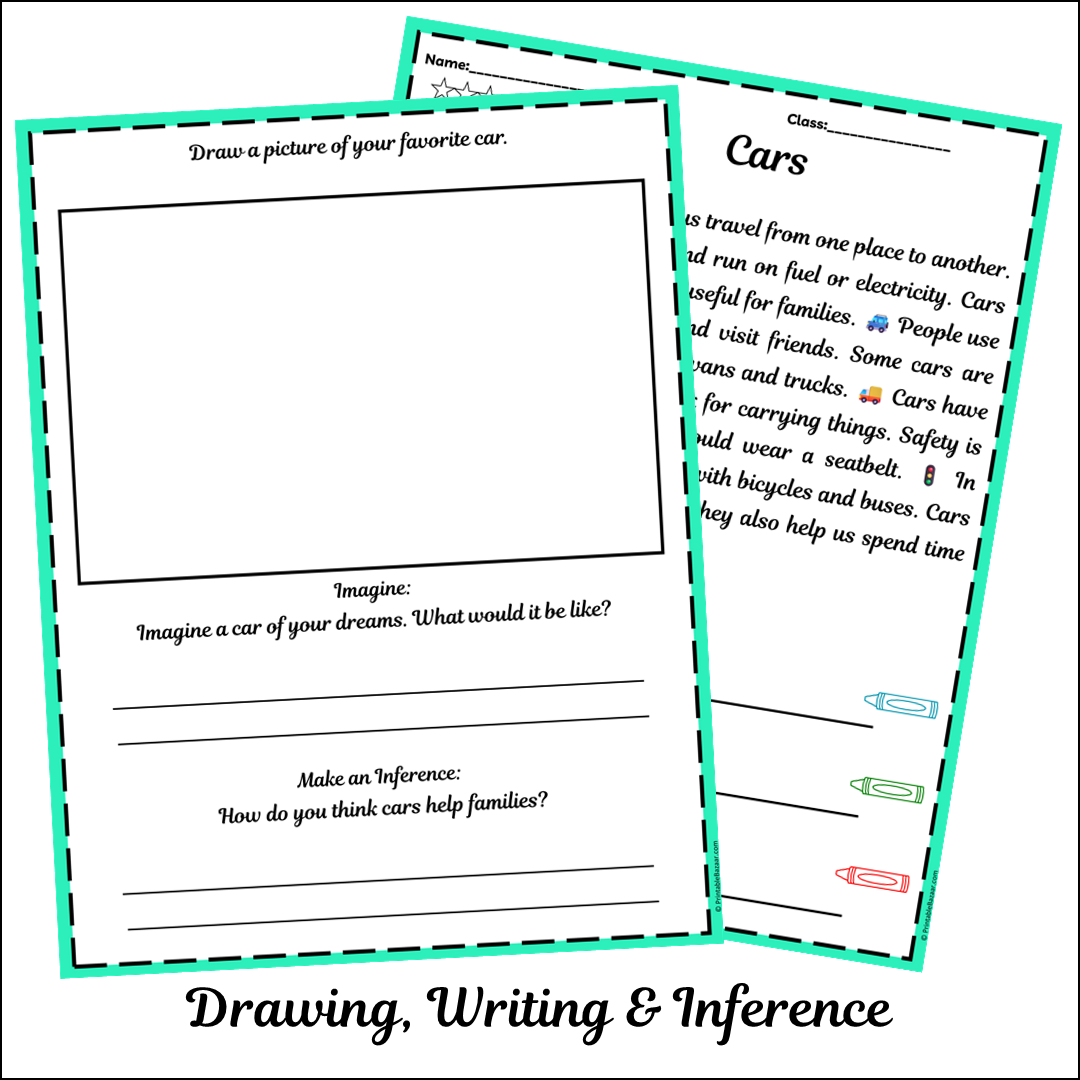 Cars | Short Reading Comprehension Creative Worksheet