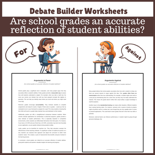 Are school grades an accurate reflection of student abilities? | Favour and Against Worksheet Printable Activity
