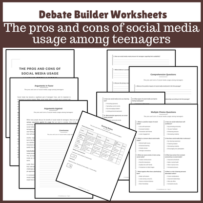 The pros and cons of social media usage among teenagers | Favour and Against Worksheet Printable Activity