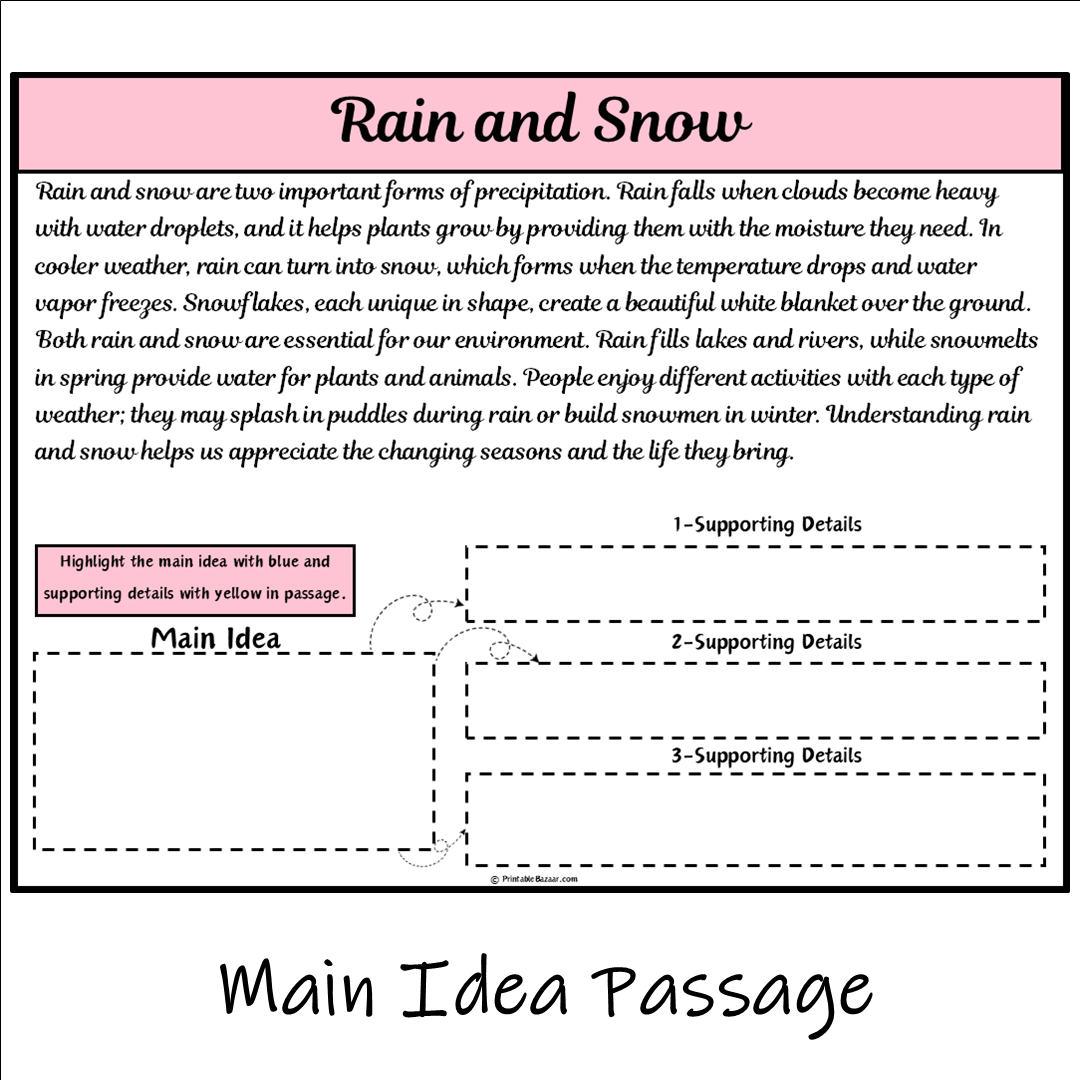 Rain and Snow | Main Idea and Supporting Details Reading Passage and Questions