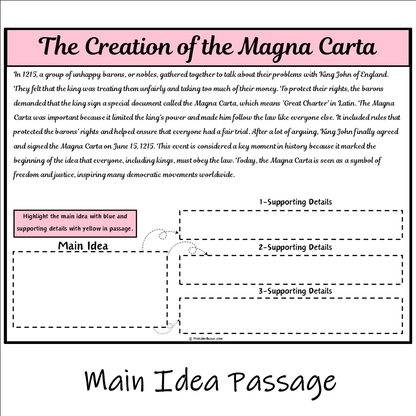 The Creation of the Magna Carta | Main Idea and Supporting Details Reading Passage and Questions